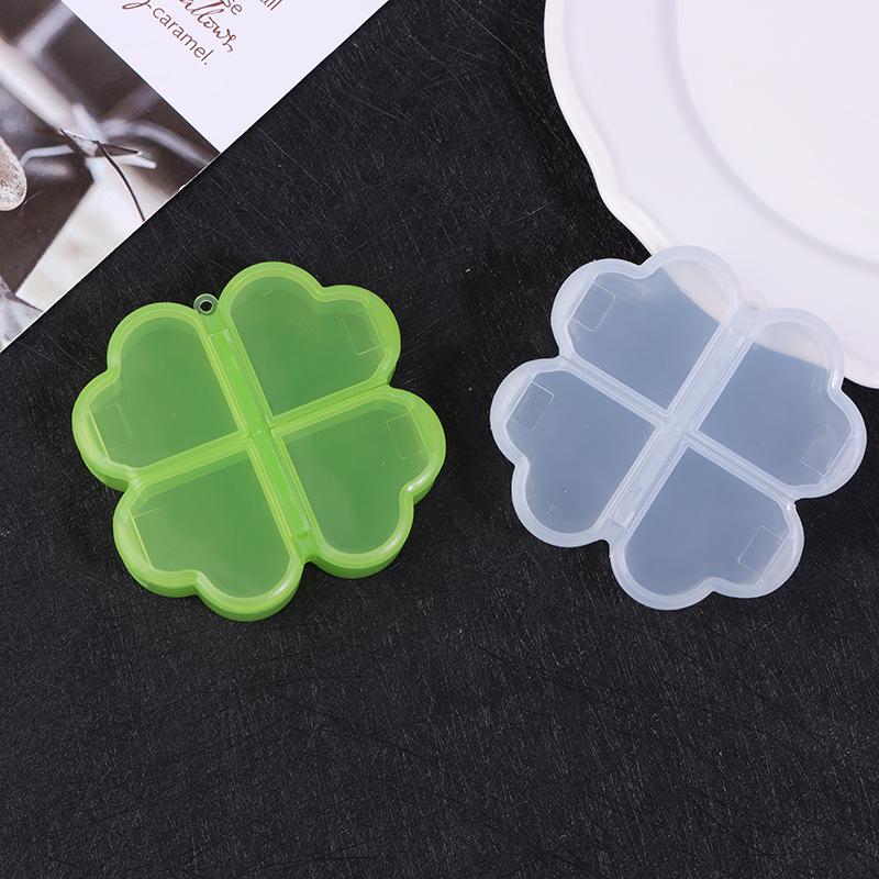 Portable Plastic Pill Storage Box With Independent Opening Design Four-Leaf Clover 4 Grids Pill Organizer Drug Separation Box