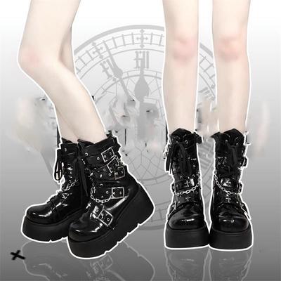 Панк стиль круглый носок толстая подошва декоративные ботинки Мартин осень и зима новые субкультура перекрестная пряжка ремешок Spice girl короткие ботинки