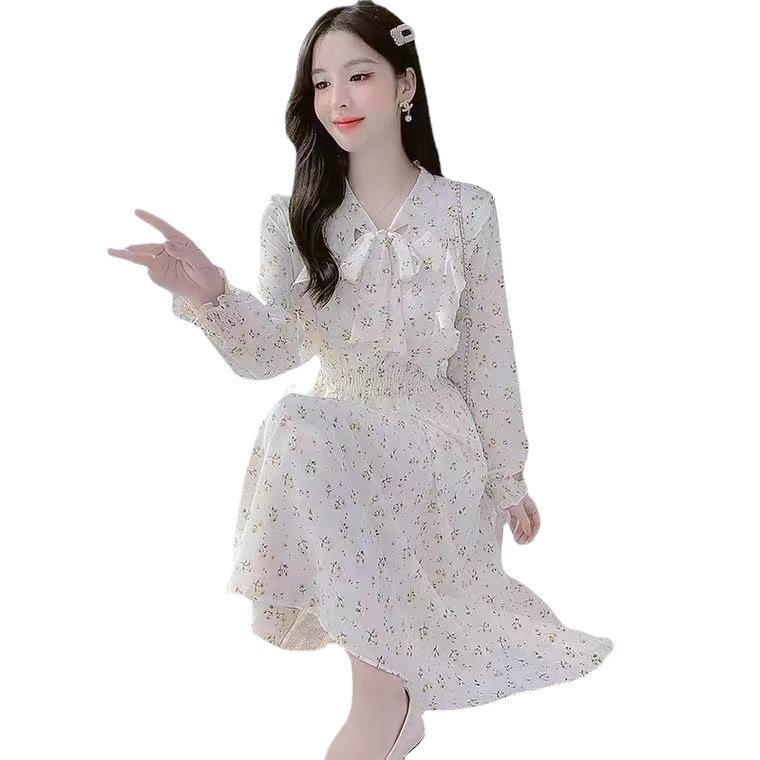2024 Цветочное платье с оборками и шнуровкой для женщин - Элегантный осенний стиль