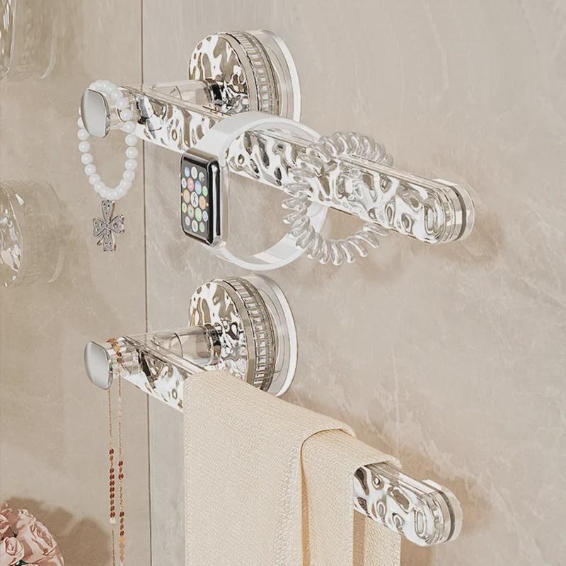 Настенная вешалка для полотенец с присоской без перфорации - одинарная штанга для ванной комнаты или туалета