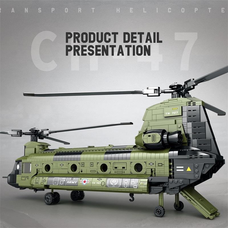 Нетоксичные 1451 шт. Строительные блоки Транспортный вертолет Ch-47 Chinook Модель Военного вооруженного вертолета Истребитель Кирпичики Детские игрушки Подарки на праздник