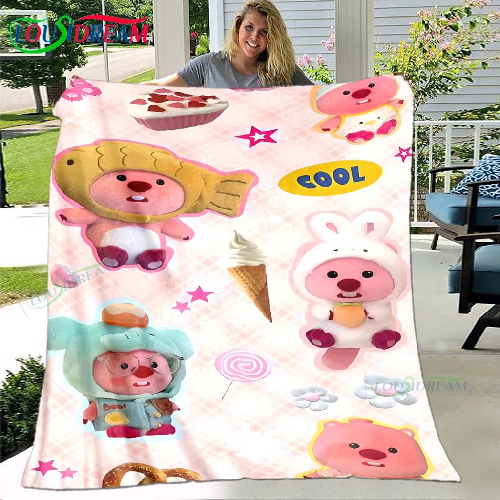 Hot Fashion Cartoon Pattern Blanket Flannel Thin Blanket Portable Home Travel Office Lunch Break Blanket L-Loopy Birthday Gift
