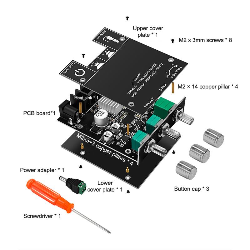 Zk-502Mt Bluetooth 5.0 Усилитель Сабвуфера Плата 2.0 Канала Высокой Мощности Аудио Стерео Усилитель Плата 2X50Вт Усилитель Басов