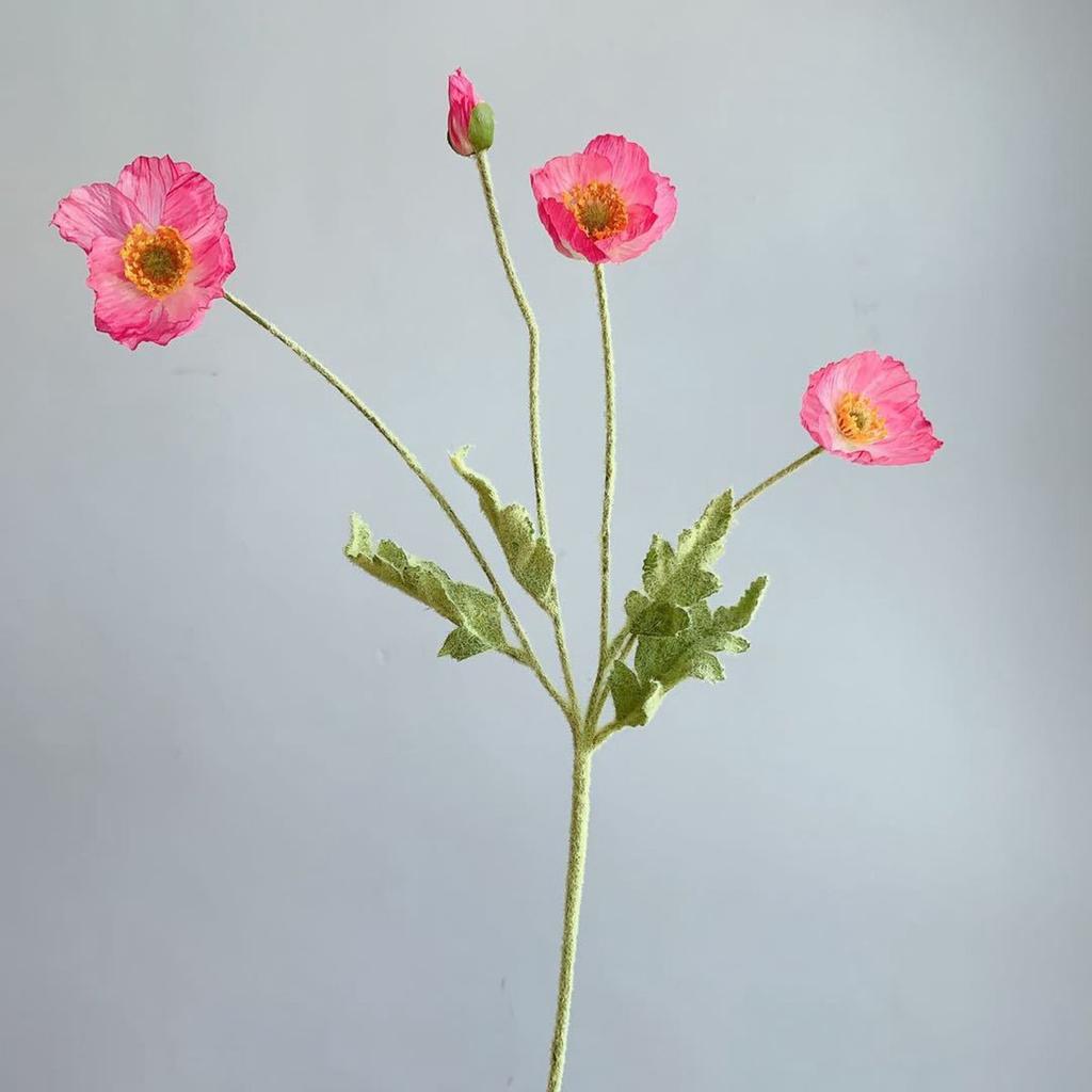 Stem Elegant Realistic Artificial Papaver Rhoeas Silk Plants Fake Poppies Flowers Faux Bouquet