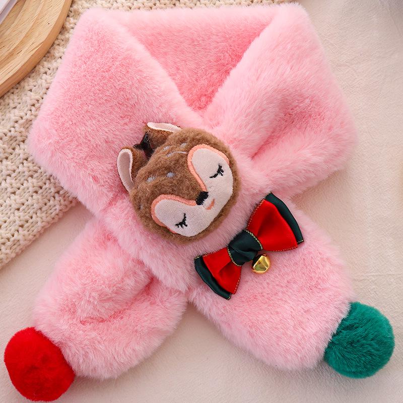Kids' Christmas Cartoon Scarf: Warm Faux Rabbit Fur Neck Warmer – Cute Winter Gift for Baby & Toddler