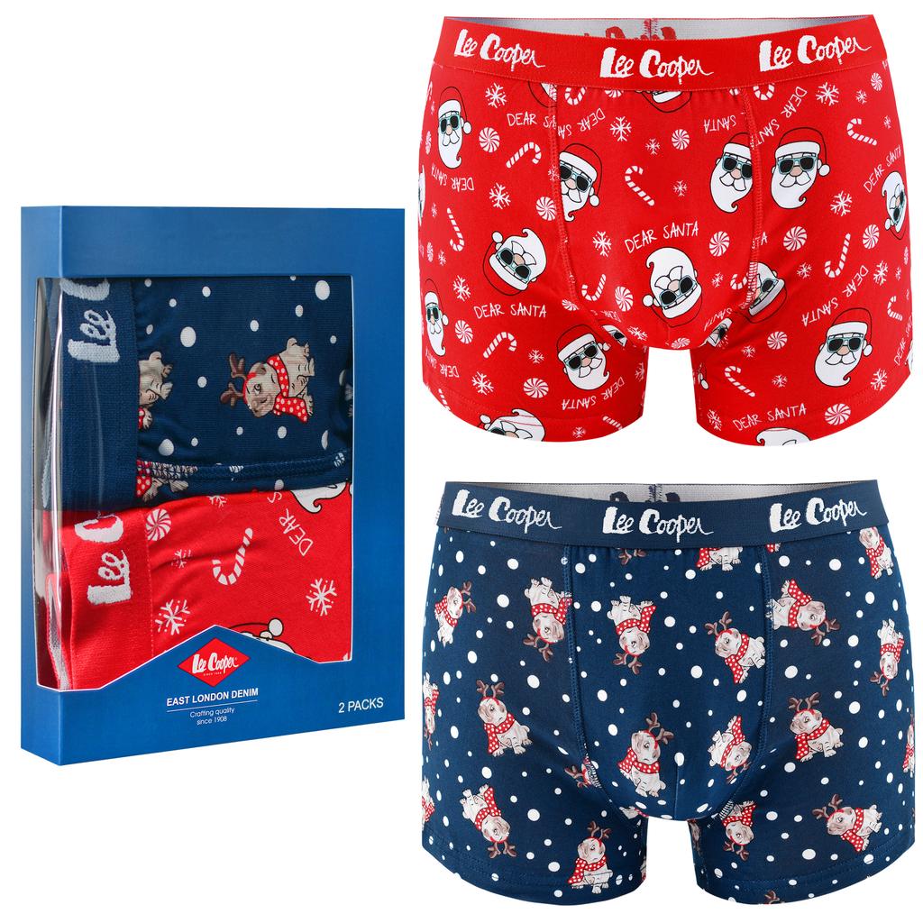 Lee Cooper Bokserki Męskie Świąteczne 2 Sztuki Bawełna Wzór Mikołaj