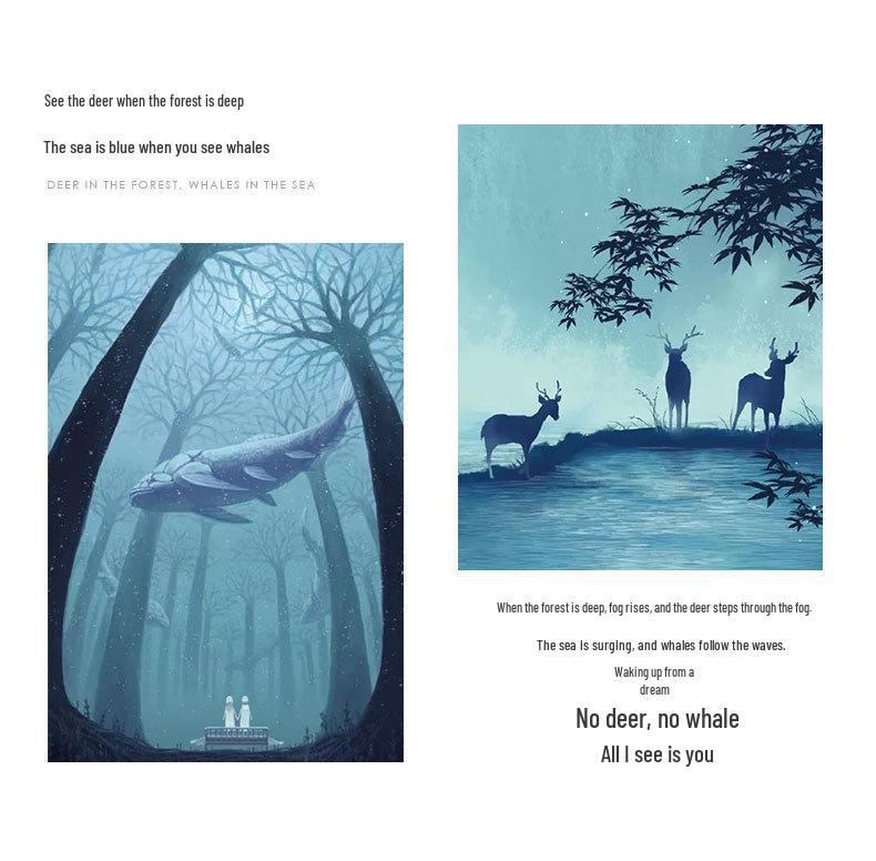 Ожерелье для пары «Кит и Олень в стиле Мори» - Модная цепочка для ключицы с подвеской в виде маленького оленя для мужчин и женщин, идеальный студенческий рождественский подарок на День святого Валентина.