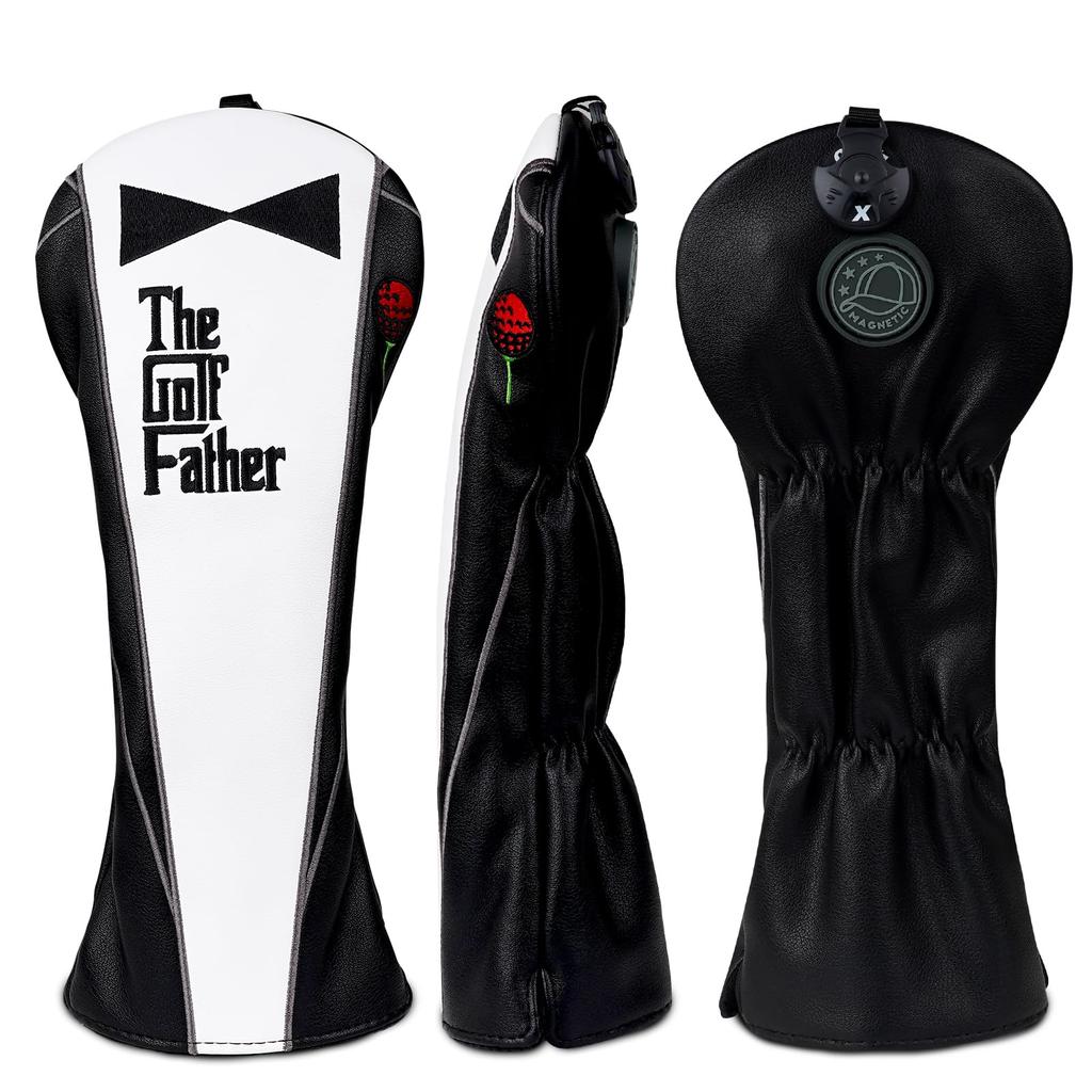 Golf Wood Cover Set of 3 (1FH) for DriverFairway WoodUtility Club Head Cover Black Synthetic Leather The Golf Father