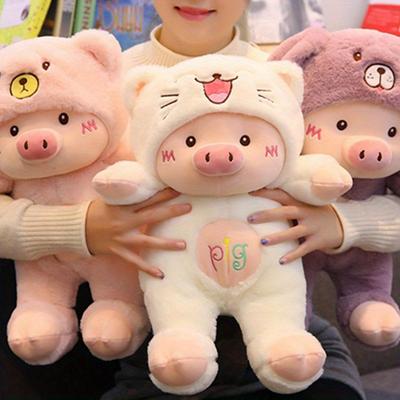 Мультяшная Милая Свинка Плюшевая Игрушка Медвежья Шапка Кукла Свинка Набитые Животные Плюшевые Игрушки Декор для Кровати Дивана Подарки на День Рождения Для Детей Взрослых