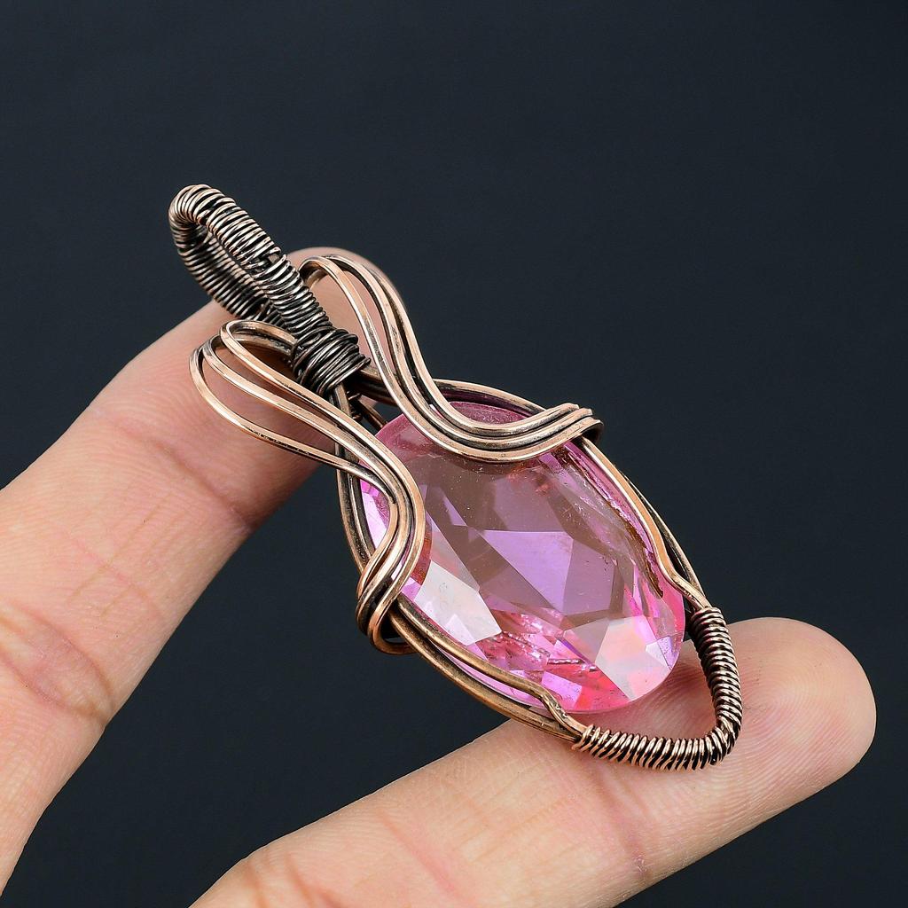 Amazing Pink Kunzite Gemstone Handmade Pure Copper Wire Wrapped Pendant Jewelry