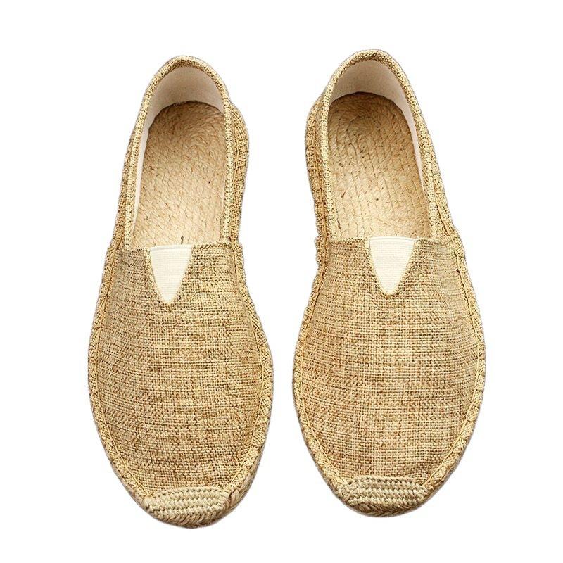 Summer Handmade Linen Sole Straw Shoes Men's One-pedal Lazy Fisherman Shoes Casual Breathable Sweat-absorbing Single Shoes Canvas Shoes