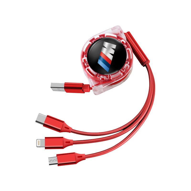 1PCS 3-in-1 Data Cable Car M Emblem Micro Telescopic Charger Valve Cap For BMW X1 X2 X3 X5 X4 X6 X7 iX3 F20 F10 F07 E70 E46 E msyj19