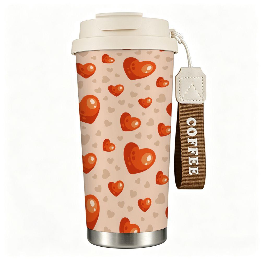 Cute Red Hearts Pattern Stainless Steel Insulated Coffee Tumbler, Vacuum Travel Mug for Hot Cold Drinks, Leakproof Gift Cup