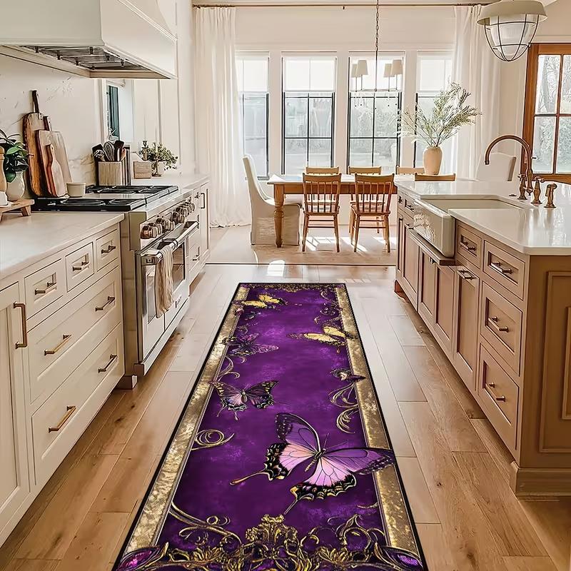 Golden Purple Butterfly Corridor Long Carpet Blue Purple Cool Hall Corridor Carpet Room Floor Mat Practical Corridor Long Carpet