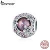 BAMOER 925 Sterling Silver Romantic Cherry Blossoms Pink Gem Bead CZ Charm for Original Bracelet Bangle Women Jewelry