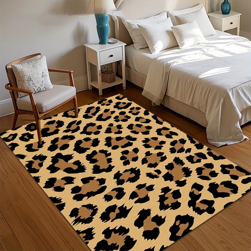 Leopard Print Area Rug for Living Room Bedroom Bold Animal Print Safari Chic Exotic Home Decor Soft Non Slip Washable Floor Mat