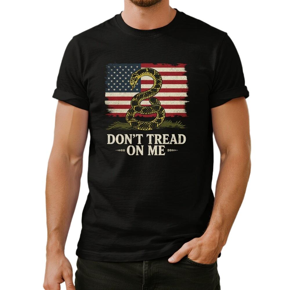 Don't Tread on Me. Rattlesnake Gun USA Flag Printed Patriotic T-Shirt. Summer Cotton Short Slee
