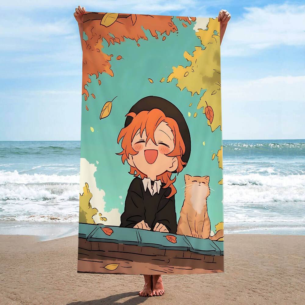 cute Anime Bungo Stray Dogs Microfiber Blanket Quick Drying Beach Towels Oversized Printing Super Absorbent Pool Towel Blanket