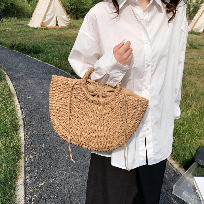MOON Straw Handbags Women Summer Beach Bag Rattan Bag Handmade Vintage Woven Handbag For Women bolsa femme