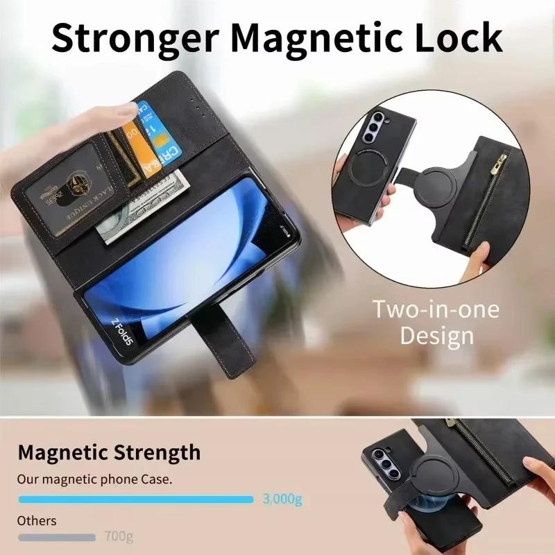 Магнитный 2-в-1 Съемный Флип-кошелек-визитница для Magsafe Samsung Galaxy Z Fold 7 6 5 4 3 Молния Карты Слоты Кожаная Сумка Чехол