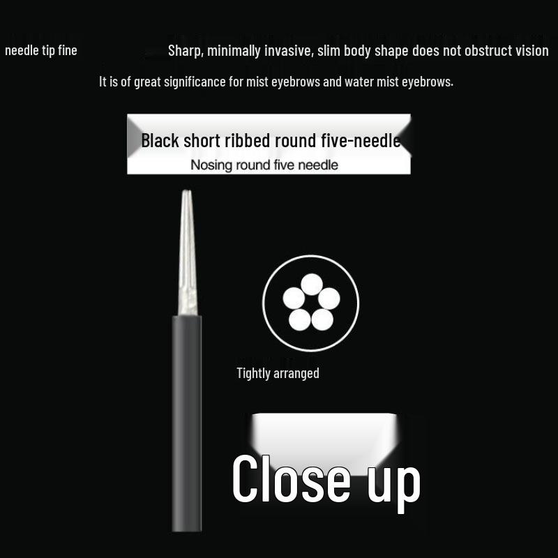 Ручка-маркер для теней для бровей с лезвиями для микропигментации, круглая с 3 и 5 иглами, Черный порошок для татуажа бровей.