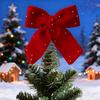 Velvet Christmas Tree Topper Bow Red Plush Bow with Metal Frame Base Festive Holiday Decor for Home Party Display
