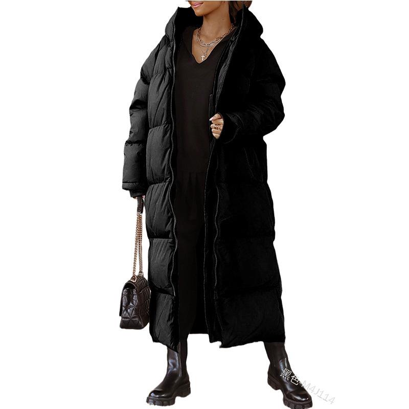 Women Winter Full Length Jacket Down Cotton Puffer Coat Fur Hooded Long Parka