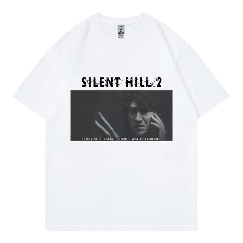 Хоррор Игра Silent Hill 2 Принт Футболка Мужская Женская Мода Винтажная Футболка с Коротким Рукавом Летняя 100% Хлопок Оверсайз Футболки