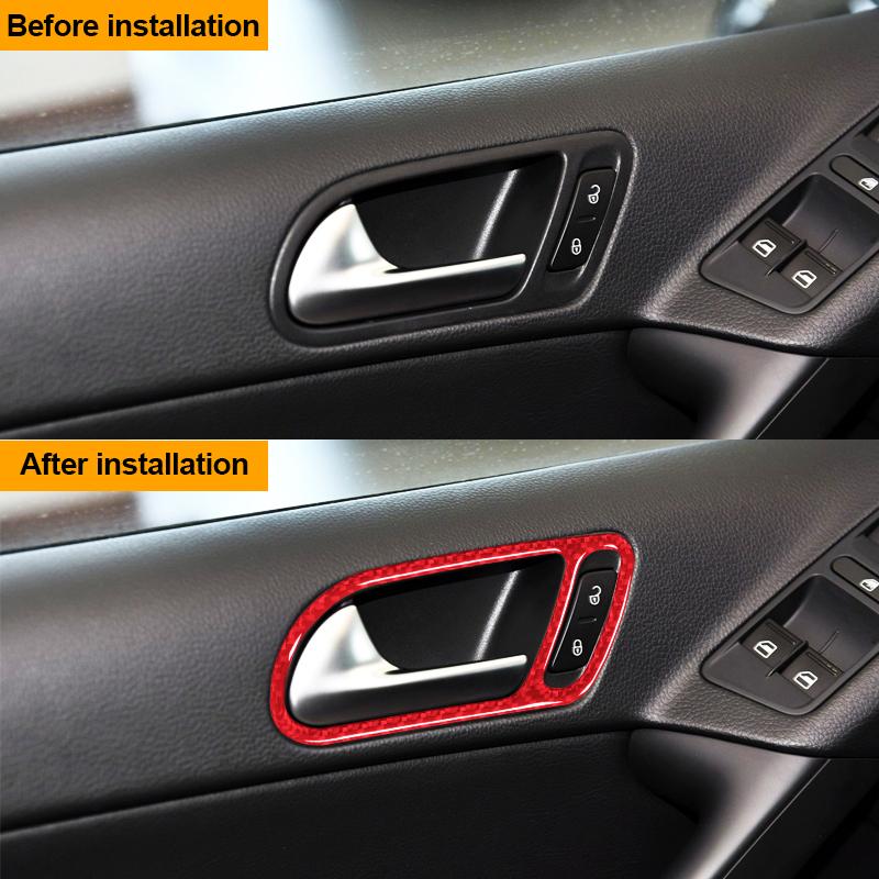 4PCS Real Carbon Fiber Car Door Handle Panel Frame Decoration Sticker For Volkswagen Tiguan 2013-2017 Car Accessories