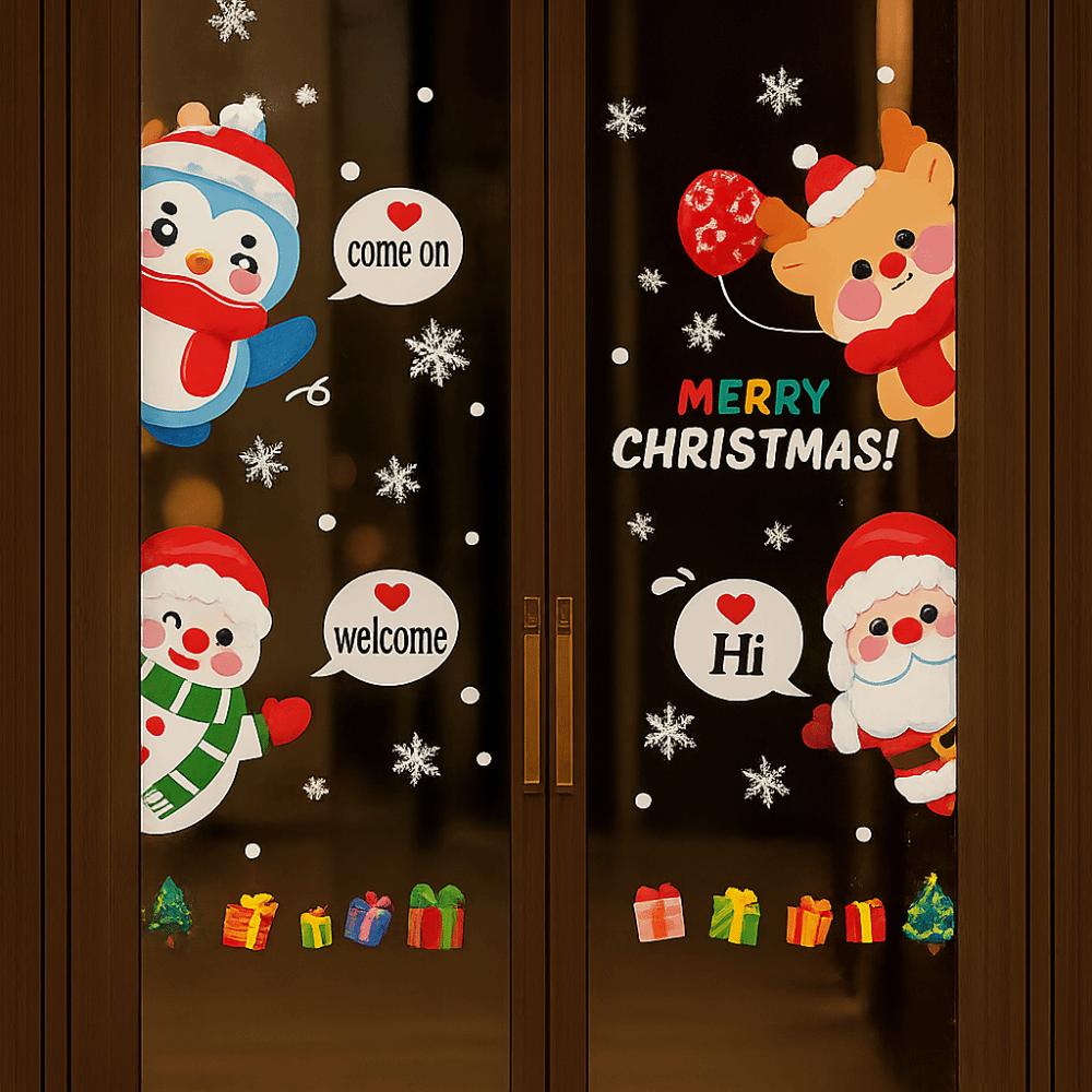 Santa Claus Christmas Tree Christmas Window Stickers Reusable Stickers Glass Stickers Christmas Wall Sticker PVC Electrostatic