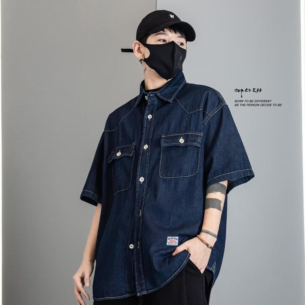 Japanese Retro Fashion Brand Summer Loose Denim Short Sleeved Shirt Artistic Youth Workwear Shirt Men'S And Women'S Layered Jacket