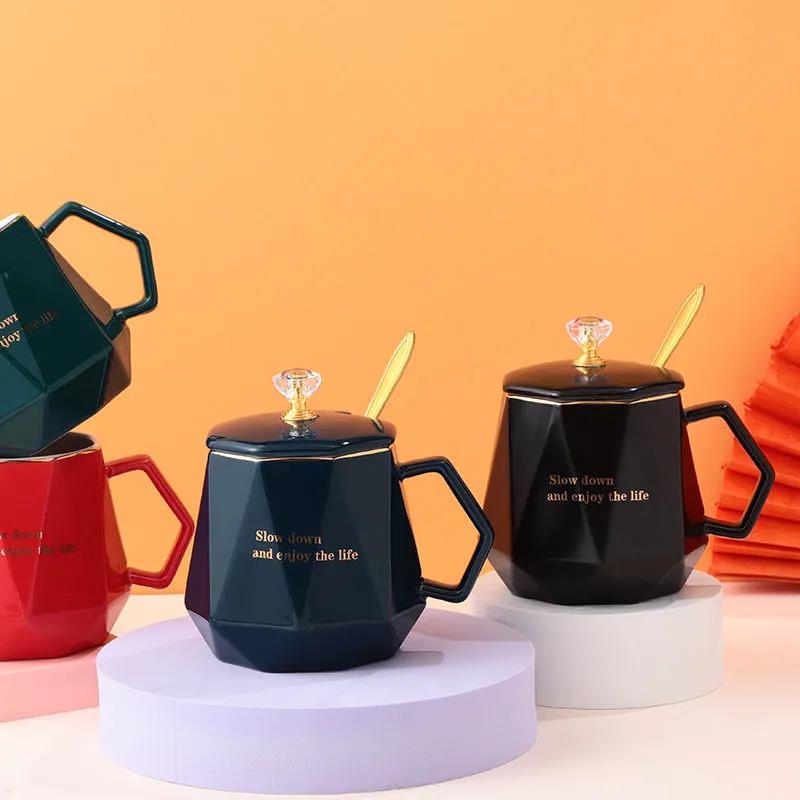 Кофейная чашка, кружка с крышкой, ложка, керамическая чашка, европейский стиль, корейская студентка, большая емкость, чайная чашка, домашняя питьевая вода