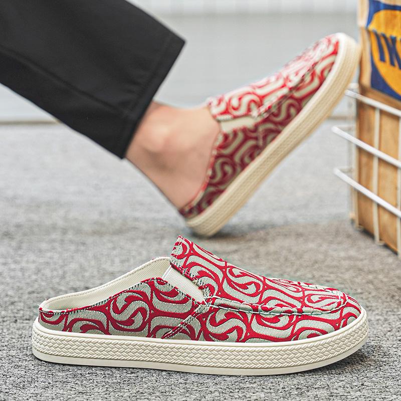 Men's Canvas Slippers Summer New Outdoor Anti-slip Soft-sole Fashion Male Casual Slippers Party Sandals Joker Tide Half Slippers