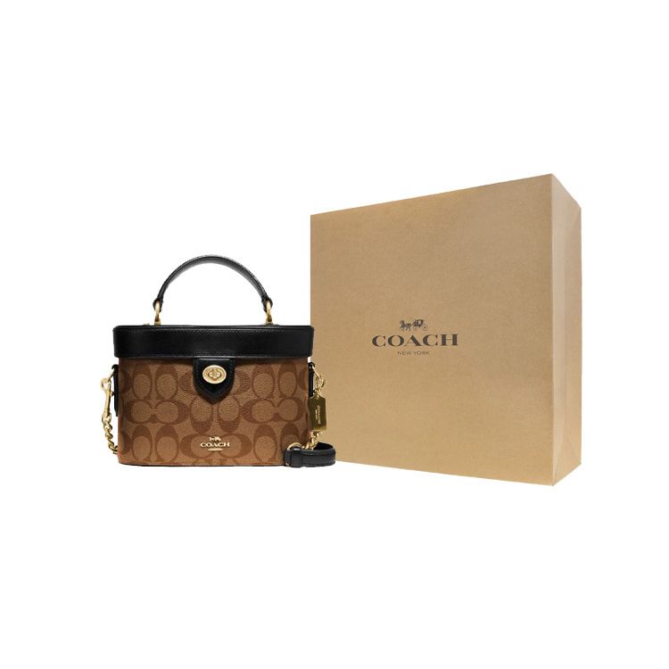 Coach Kay 20 Classic Сумка-коробка с логотипами по всей поверхности Женская сумка через плечо Черно-коричневая 78277-IMCBI