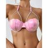 Sexy Petal Bikini Swimsuit Solid Color Petal Cup Pearl Chain Steel Band Bikini Top