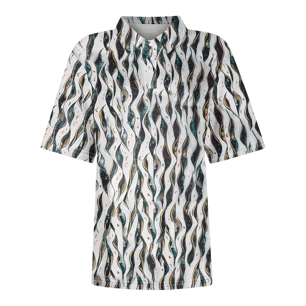 Женская модная повседневная рубашка с отворотом и коротким рукавом с принтом, женские топы на пуговицах