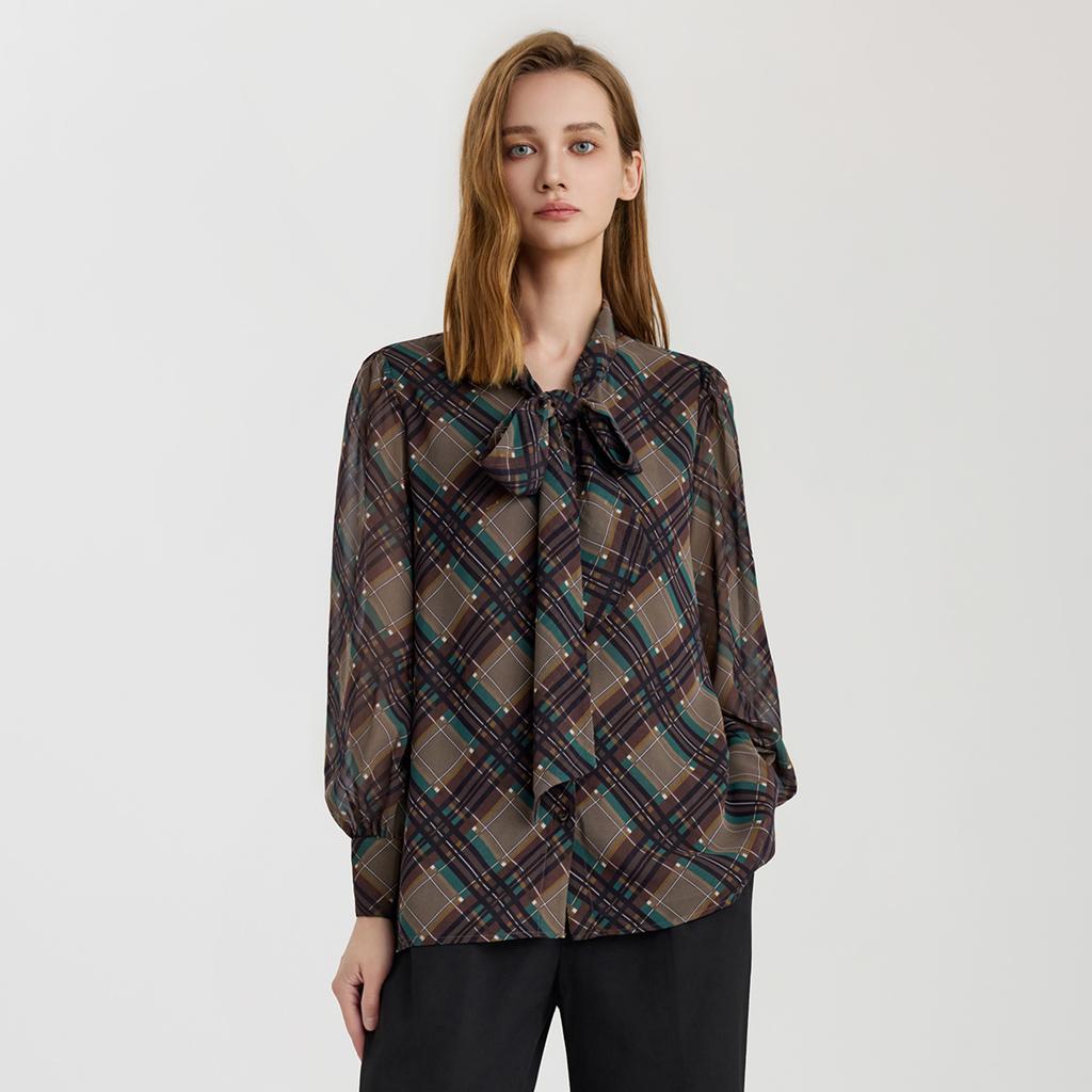 Elegant Lace-Up Collar Long-Sleeved Shirt for Women