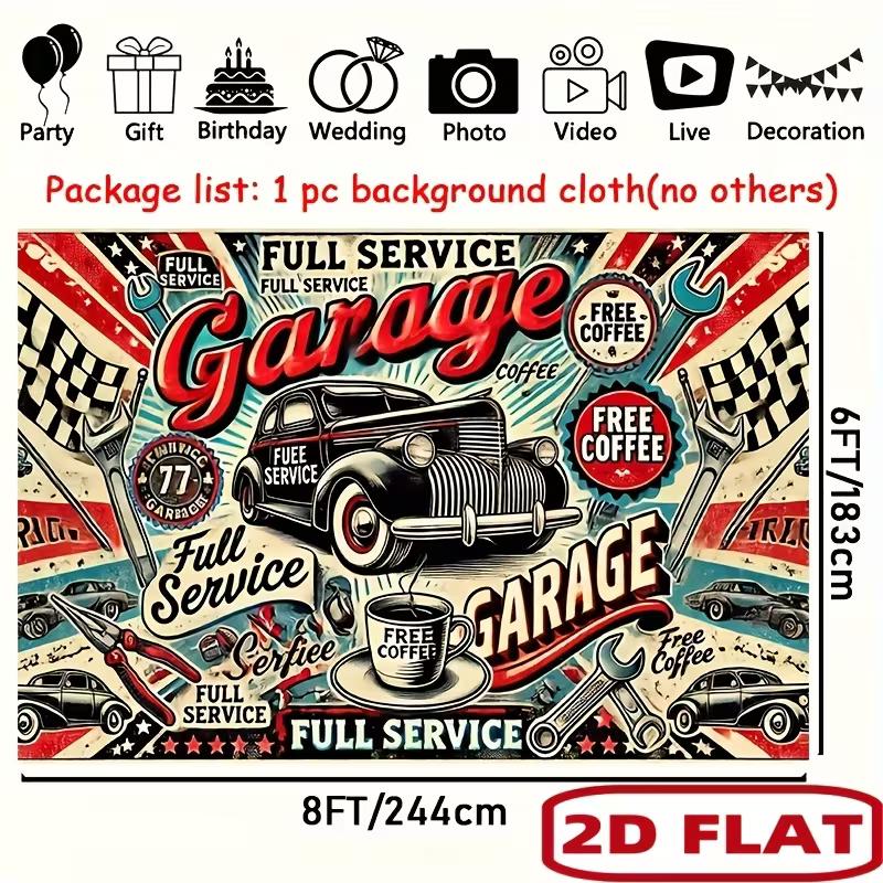 2D Flat Printing Retro Garage Backdrop for Man Cave & Mechanic Shop
