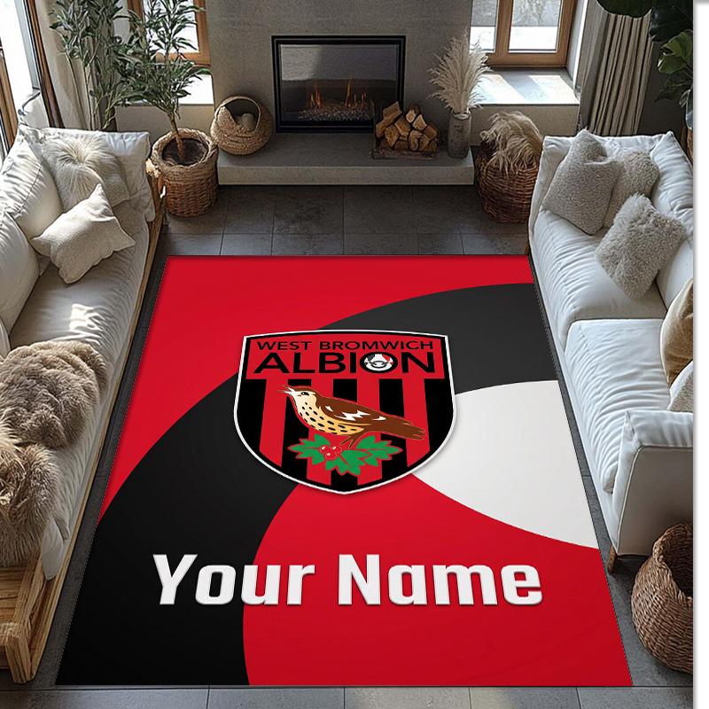 West Bromwich Albion FC Printed Crystal Velvet Rug Non‑Slip Crystal Velvet Carpet For Sofa Bedroom Indoor Home Decoration