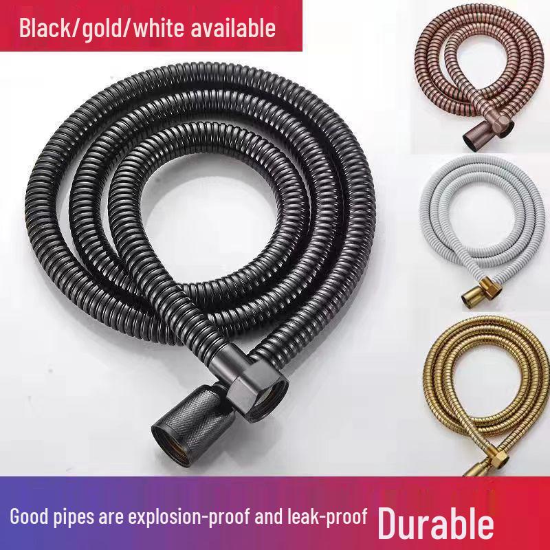 Шланг для душа из нержавеющей стали с защитой от перекручивания: Устойчивый к давлению, Гибкий, Взрывозащищенный, Гофрированный дизайн для ванной комнаты и туалета.