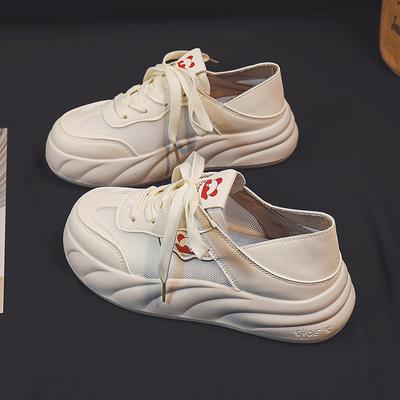 Новые летние тонкие двухсторонние дышащие сетчатые белые туфли женские универсальные повседневные кроссовки Muffin на толстой подошве