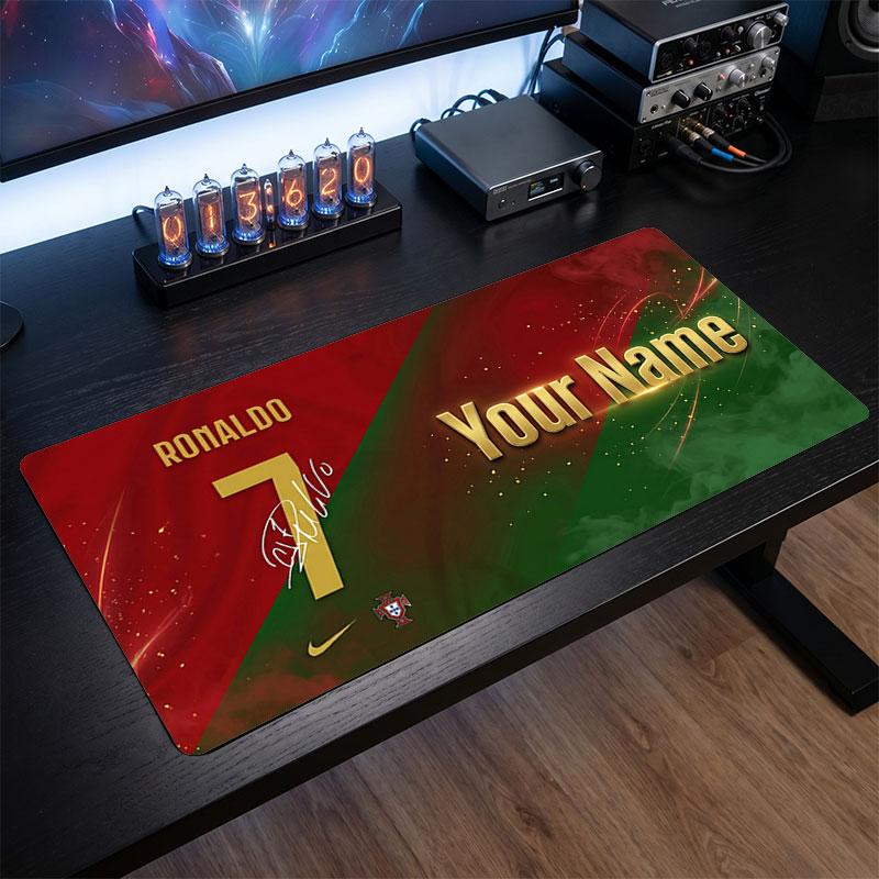 Cristiano Ronaldo Custom Large Mouse Pad, Personalized Name Text Print, Football Logo Non‑Slip Desk Mat Gaming Gift