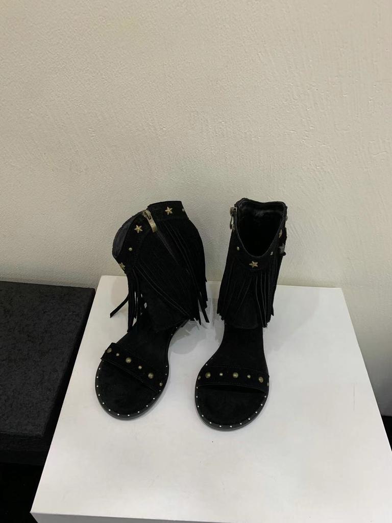 Женские ковбойские сапоги в римском стиле, модные, с застежкой-молнией сзади, до середины голени, с внутренним подъемом, женские туфли