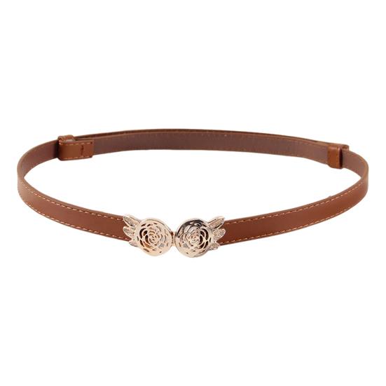 Женский ремень регулируемый из искусственной кожи с пряжкой с розовым узором пояс для платья рубашки свитера пальто аксессуар