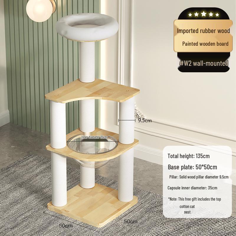 Дерево для кошек из массива дуба с настенной кроватью-капсулой