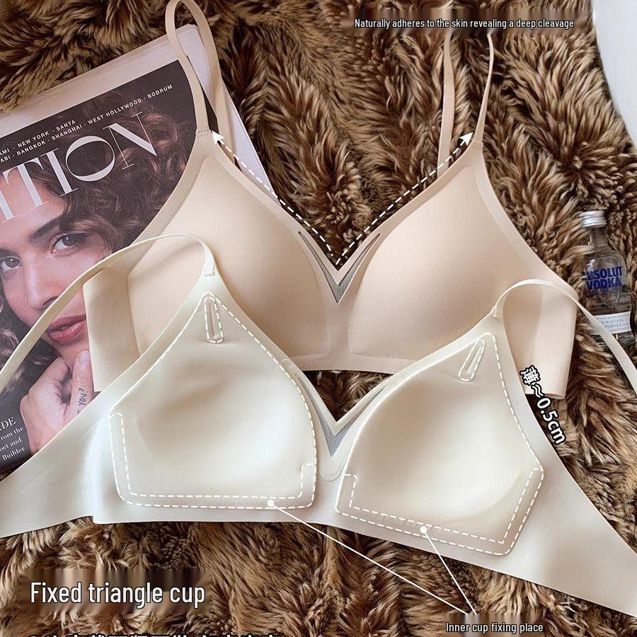 Бесшовный беспроводной французский треугольный бюстгальтер - Мягкая поддержка, Предотвращение обвисания, Боковая поддержка для маленькой груди