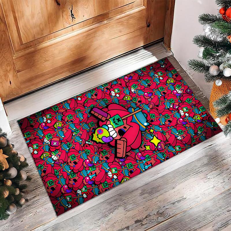 Brawl Stars Printed Crystal Velvet Area Rug, Soft Anti-Slip Water Absorbent Floor Mat for Living Room Bedroom