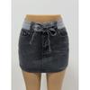 Женская джинсовая короткая юбка Collision Color Drawstring Wrap Hip