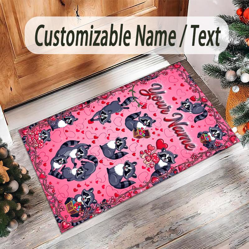 Hearts Theme Crystal Velvet Floor Rug Personalized Custom Name Text Warm Carpet Home Decoration