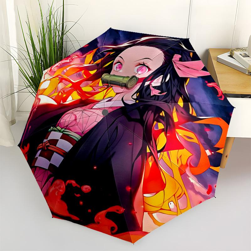 1PC Demon Slayer: Kimetsu no Yaiba Automatic Folding Umbrella, Sturdy And Durable Automatic Folding Umbrella with 8 Ribs, a0911025